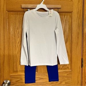 Bundle of 4 Cat & Jack  S items: 3 blue leggings and 1 white long sleeve…